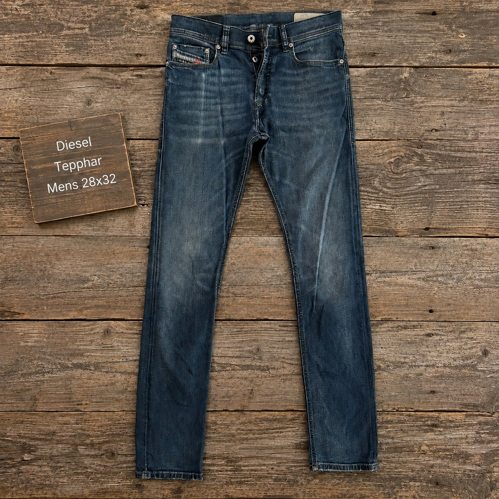 Diesel Tepphar Slim-Carrot Mens Jeans 28x32 Dark Wash Blue Button Fly